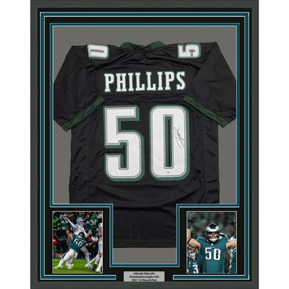 Framed Autographed Jaelan Phillips 35x39 Philadelphia Black Football Jersey PSA/DNA COA | Hall of Fame Sports Memorabilia | vintageantiquesgifts.com