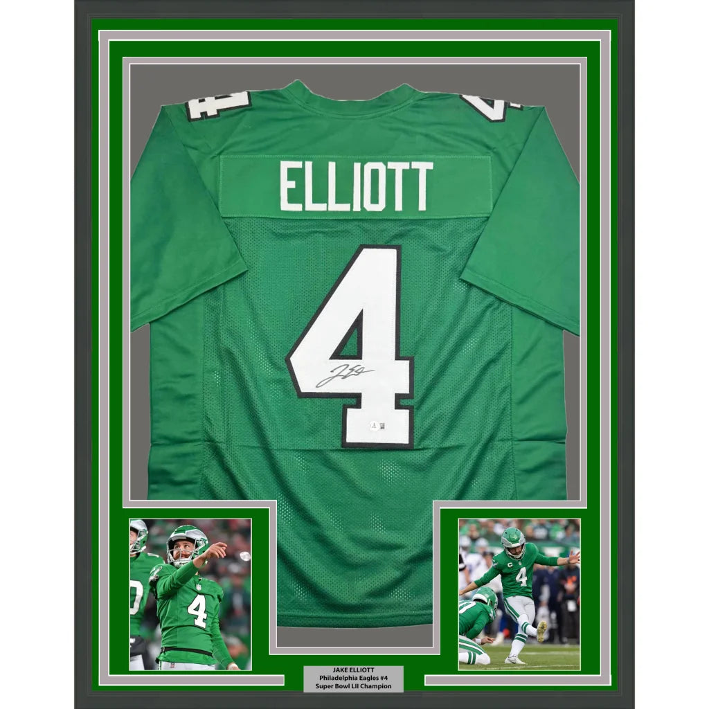 Framed green custom jersey with player number 4 from a professional sports league