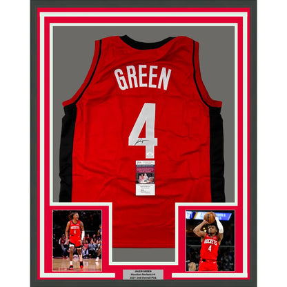 Framed Jalen Green Houston Rockets autographed jersey with player photos and plaque