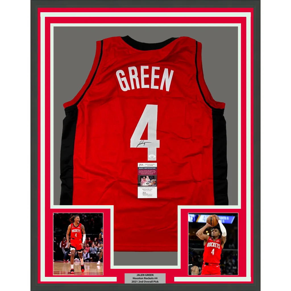 Framed autographed Jalen Green Houston Rockets red jersey number 4