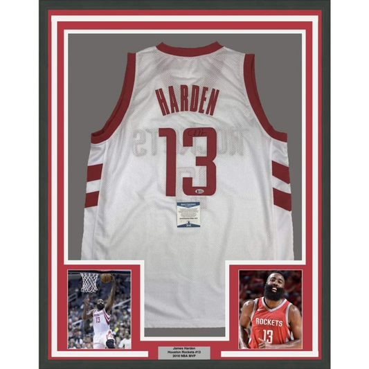 Framed James Harden Houston Rockets jersey with player photos for sale