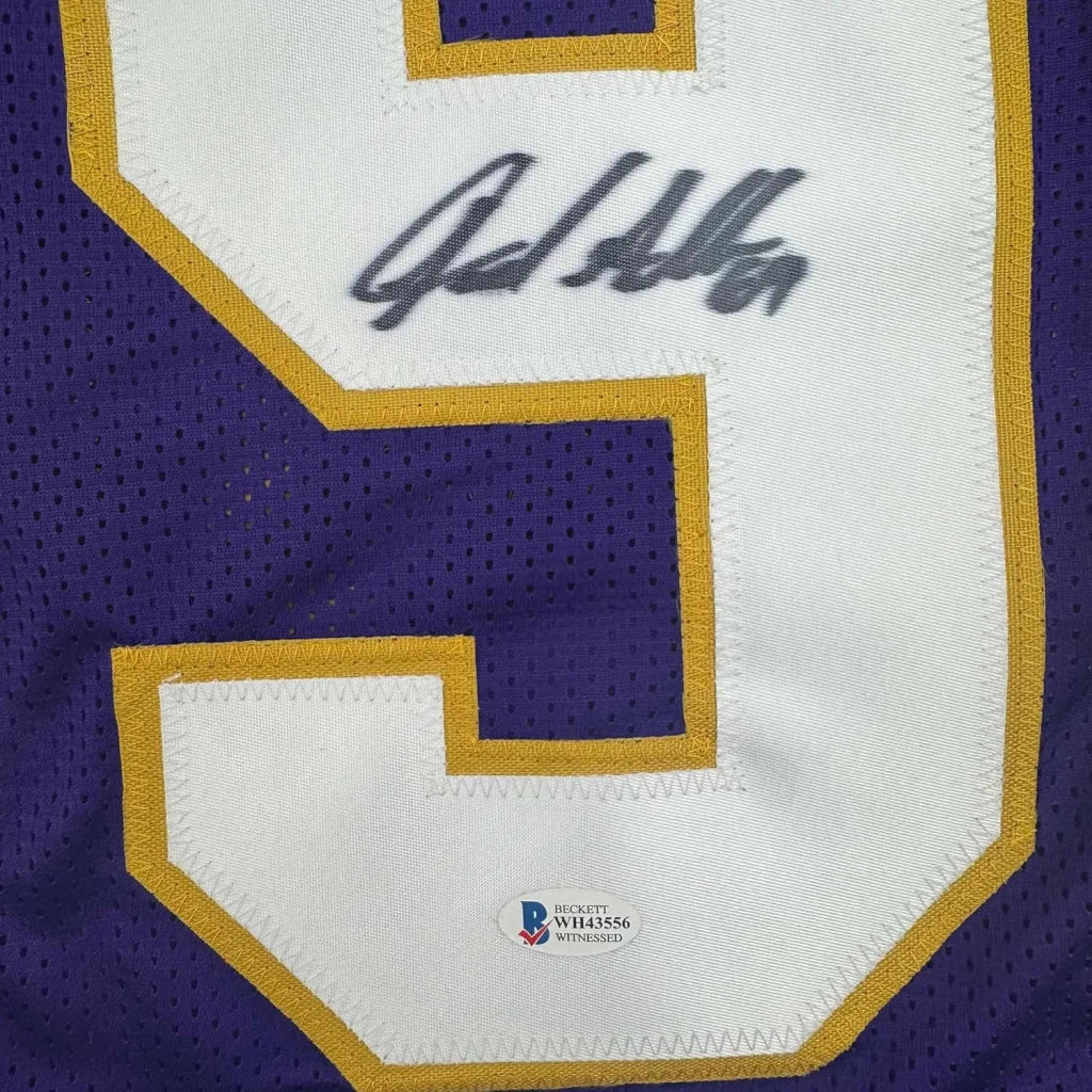 Framed Autographed Jared Allen 35x39 Minnesota Purple Football Jersey Beckett BAS COA | Certified Authentic Signed Memorabilia | vintageantiquesgifts.com