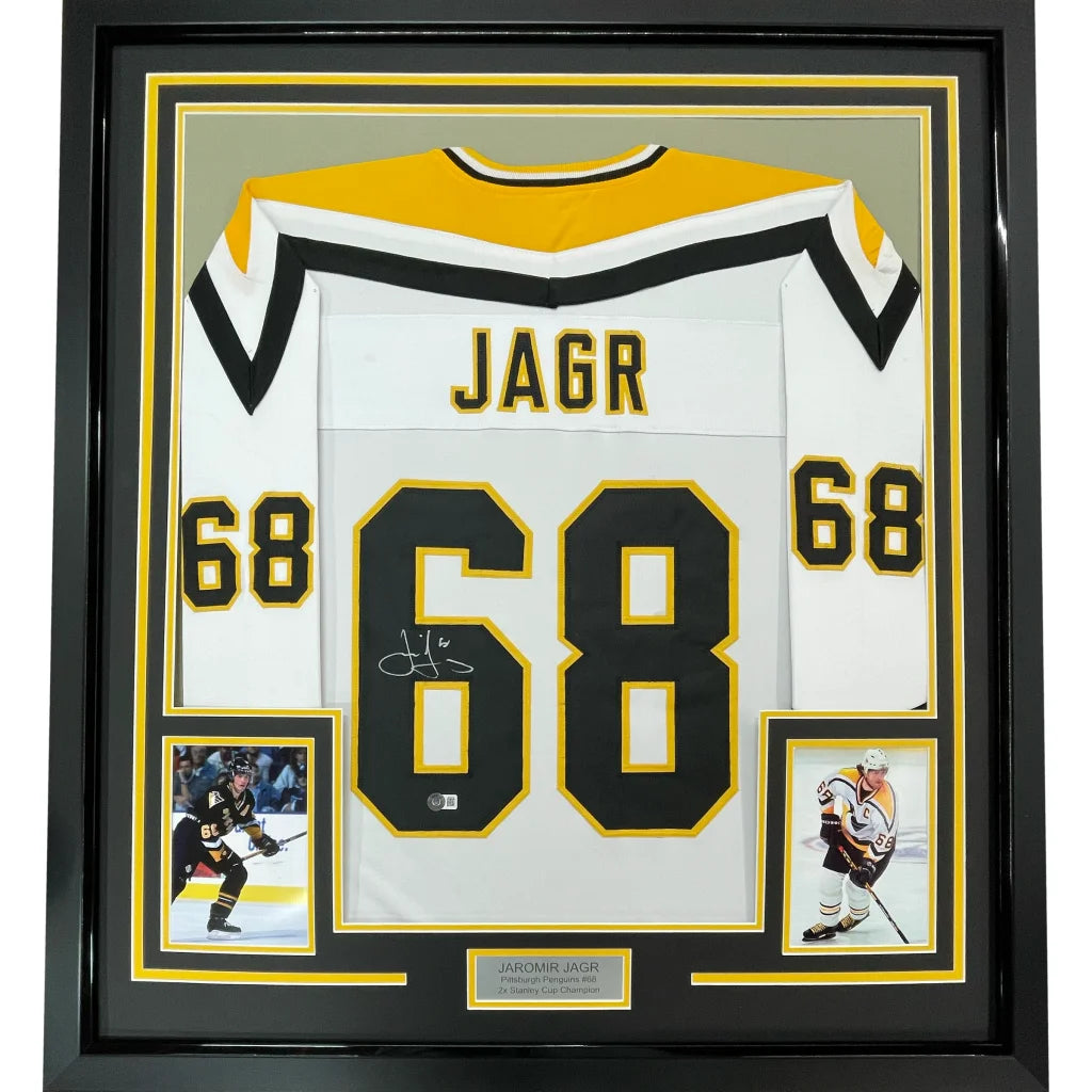 Framed Jaromir Jagr autographed hockey jersey matted display for your man cave