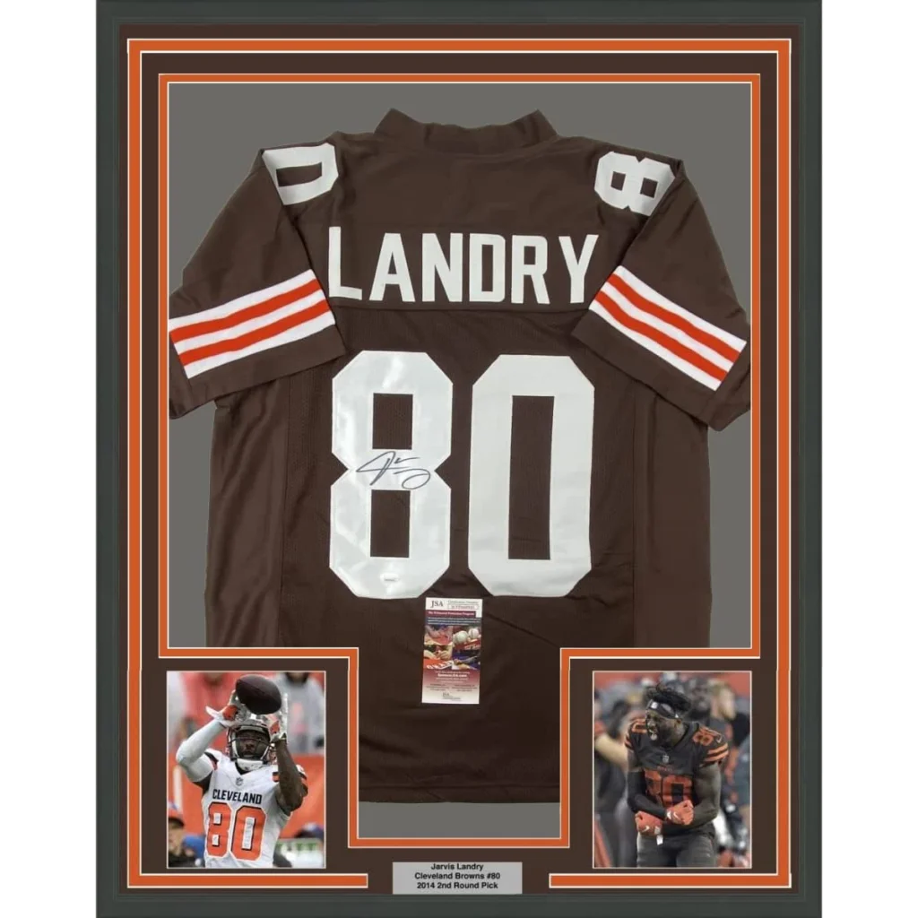 Framed autographed Jarvis Landry Cleveland Browns custom jersey, number 80
