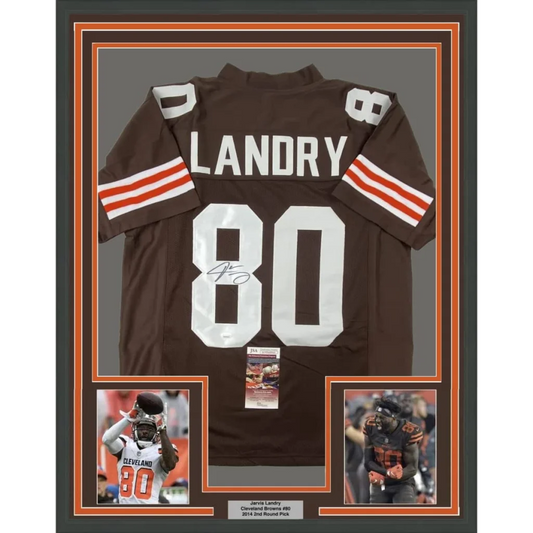 Framed autographed Jarvis Landry Cleveland Browns custom jersey, number 80