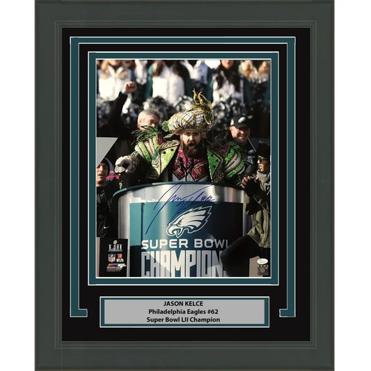 Philadelphia Eagles Super Bowl LIi championship trophy silver with teal and black accents in framed autographed photo product