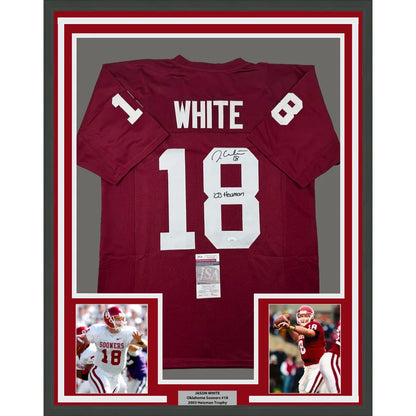 Framed Jason White Oklahoma Sooners signed jersey with action photos and certification hologram