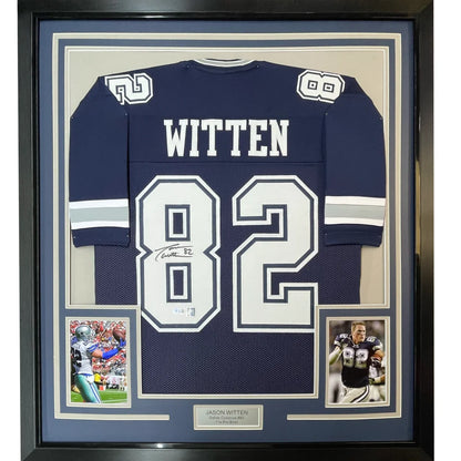 Framed autographed Jason Witten Dallas Cowboys navy jersey with name and number