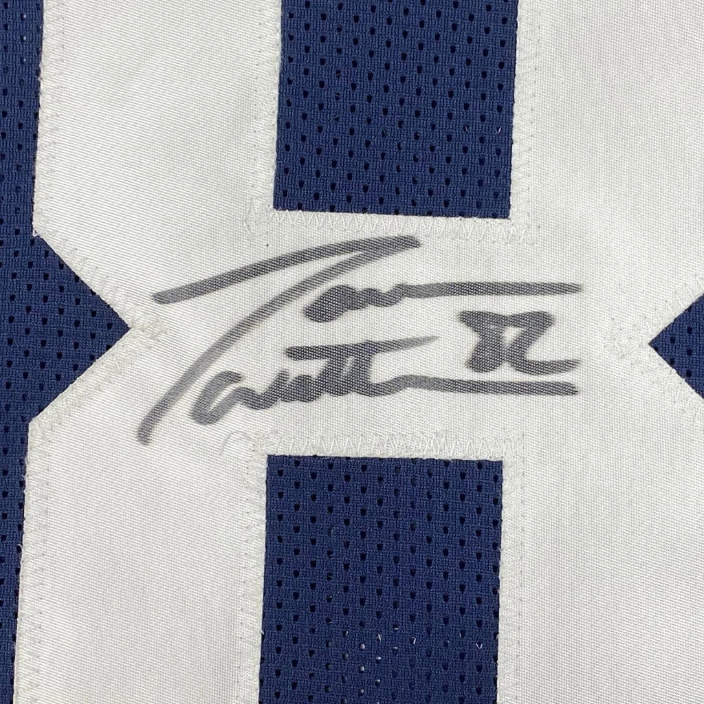 Framed Jason Witten autographed white and blue striped jersey with photos