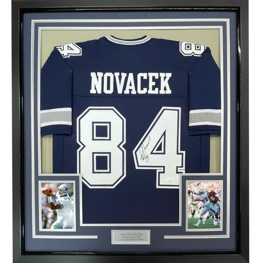 Framed Jay Novacek Dallas Cowboys autographed jersey perfect for your man cave