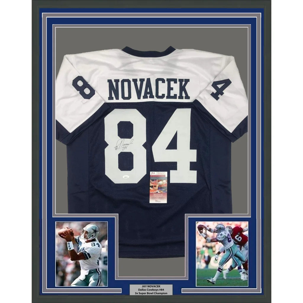 Framed Michael Irvin signed Dallas Cowboys jersey with photos and plaque for display
