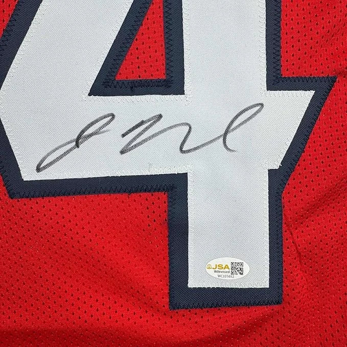 Framed Autographed Jaylin Noel 35x39 Houston Red Football Jersey JSA COA | Certified Authentic Signed Memorabilia | vintageantiquesgifts.com