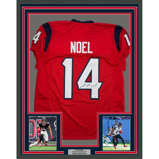 Framed Autographed Jaylin Noel 35x39 Houston Red Football Jersey JSA COA | Hall of Fame Sports Memorabilia | vintageantiquesgifts.com