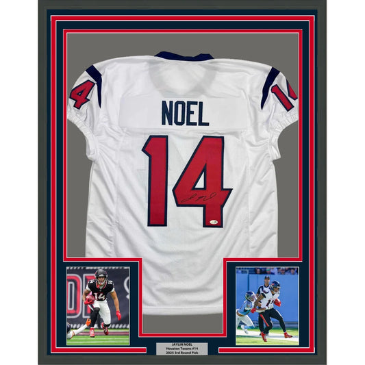 Framed Autographed Jaylin Noel 35x39 Houston White Football Jersey JSA COA | Hall of Fame Sports Memorabilia | vintageantiquesgifts.com
