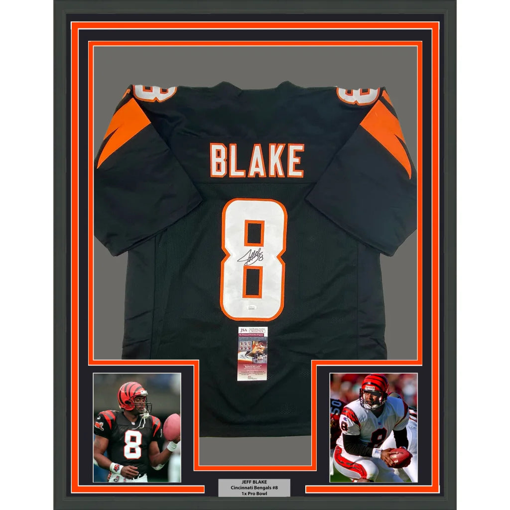 Autographed Cincinnati Bengals Blake Griffin jersey with photos in a museum frame