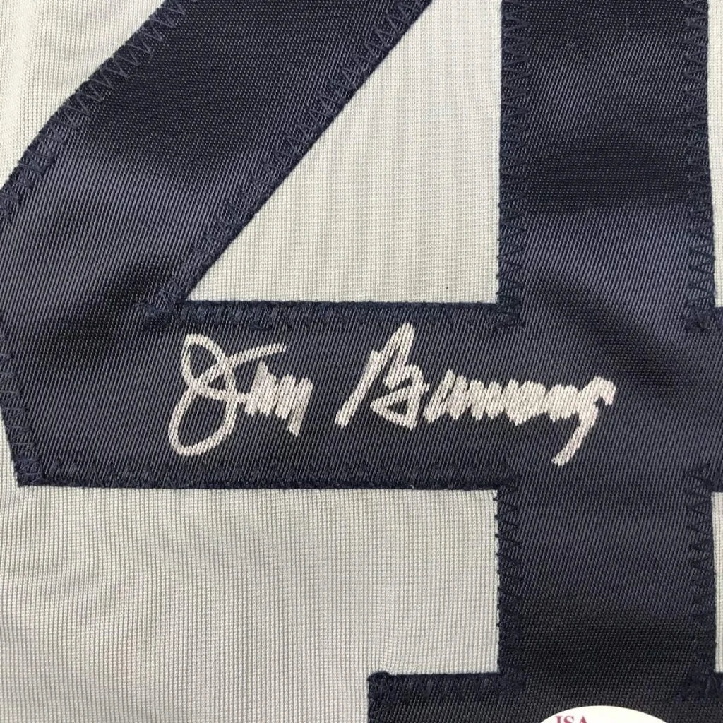 Framed Autographed Jim Bunning 35x39 Detroit Grey Baseball Jersey JSA COA | Certified Authentic Signed Memorabilia | vintageantiquesgifts.com
