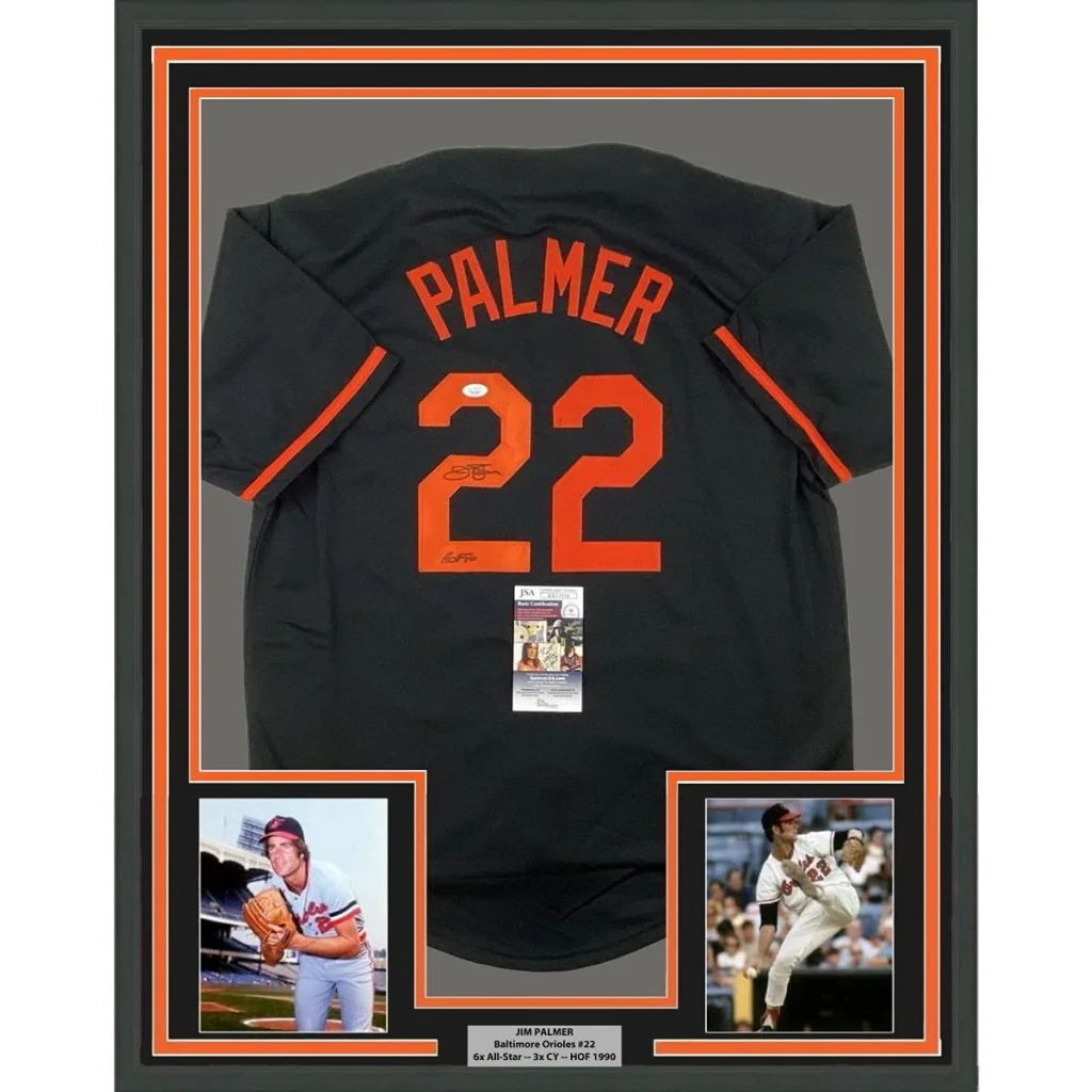 Framed Jim Palmer HOF signed Baltimore Orioles jersey with photos for your man cave