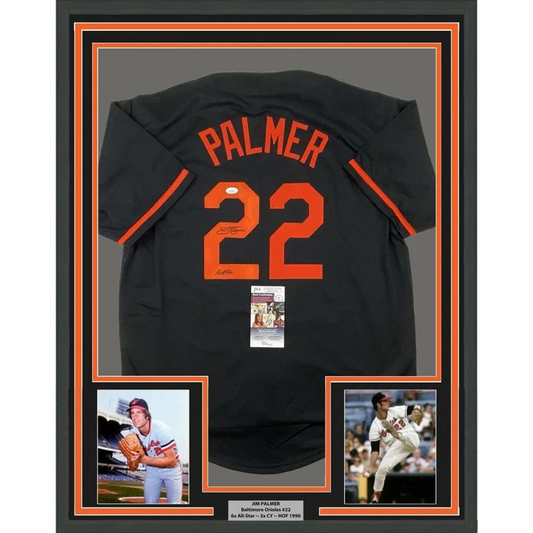 Framed Jim Palmer HOF signed Baltimore Orioles jersey with photos for your man cave