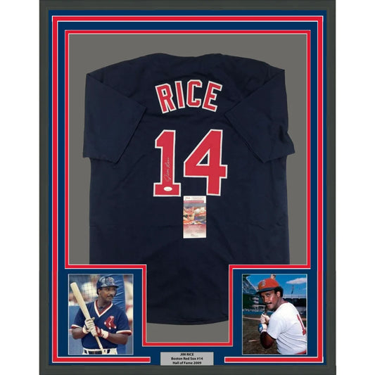 Framed Baseball Jersey with Player Photos and Signature in Legendary Display