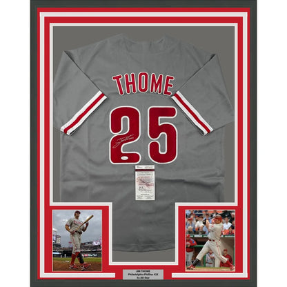 Framed Autographed Jim Thome 35x39 Philadelphia Grey Baseball Jersey JSA COA | Hall of Fame Sports Memorabilia | vintageantiquesgifts.com