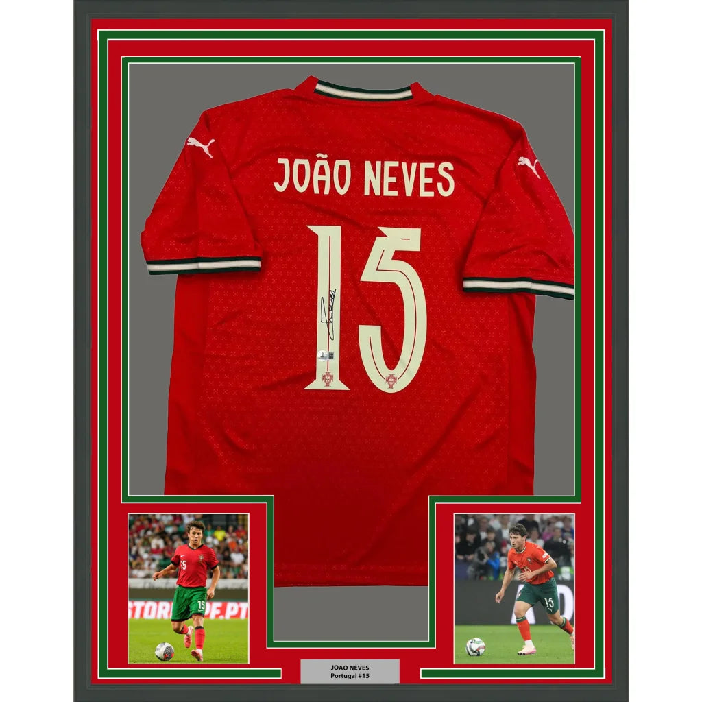 Framed Autographed Joao Neves 35x39 Portugal Soccer Team World Cup Jersey JSA COA | Hall of Fame Sports Memorabilia | vintageantiquesgifts.com