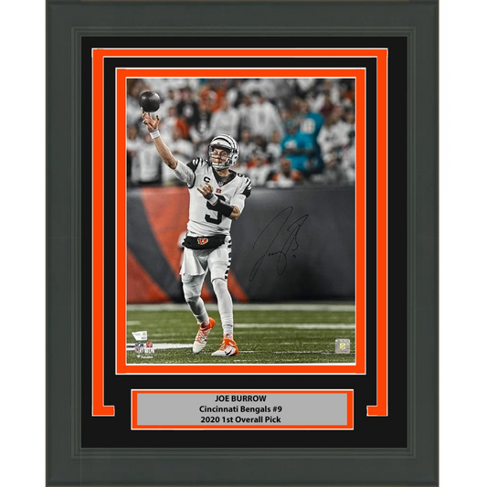 Framed Autographed Joe Burrow Cincinnati Bengals 16x20 Football Photo Fanatics COA #2 | Hall of Fame Sports Memorabilia | vintageantiquesgifts.com