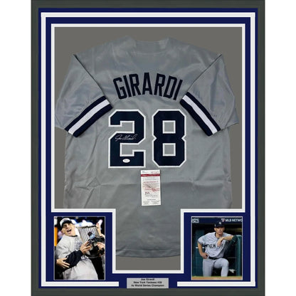 Framed Joe Girardi Yankees jersey with autograph, inset photos, and certification