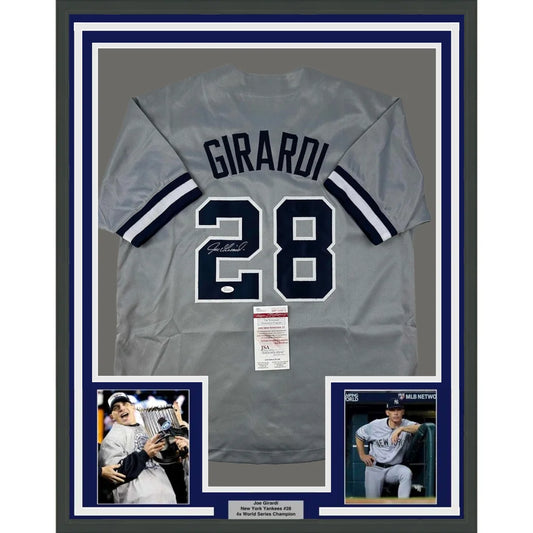 Framed Autographed Joe Girardi 35x39 New York Grey Baseball Jersey JSA COA | Hall of Fame Sports Memorabilia | vintageantiquesgifts.com