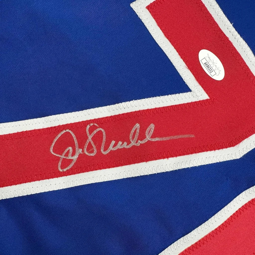 Framed Autographed Joe Maddon 35x39 Chicago Blue Baseball Jersey JSA COA | Certified Authentic Signed Memorabilia | vintageantiquesgifts.com