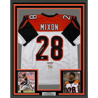 Framed Autographed Joe Mixon 35x39 Cincinnati White Football Jersey JSA COA | Hall of Fame Sports Memorabilia | vintageantiquesgifts.com