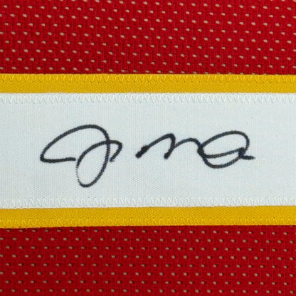 Framed Autographed Joe Montana 35x39 Kansas City Chiefs Red Football Jersey JSA COA | Certified Authentic Signed Memorabilia | vintageantiquesgifts.com