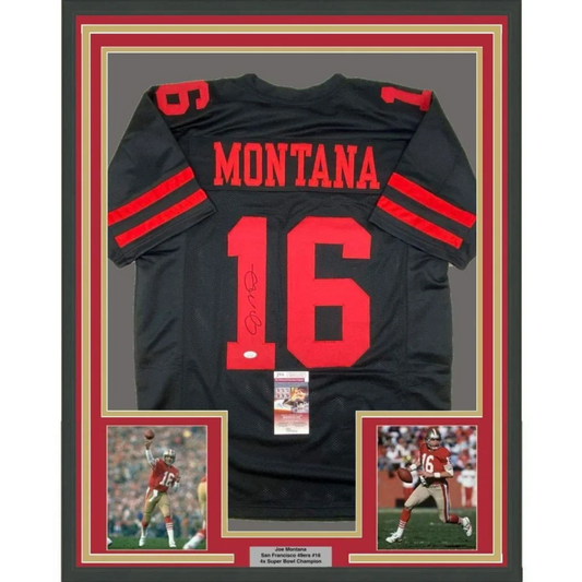 Framed Joe Montana signed San Francisco 49ers jersey perfect for man cave decor