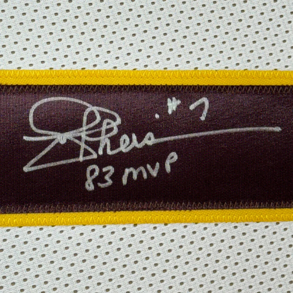Framed signed Joe Theismann 1983 MVP jersey with maroon tag