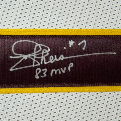 Framed signed Joe Theismann 1983 MVP jersey with maroon tag