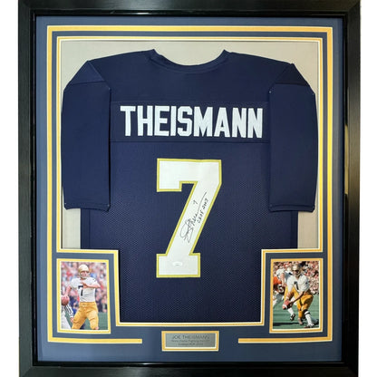 Framed autographed Joe Theismann Notre Dame custom jersey from professional sports league