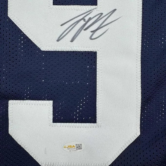 Framed Autographed Joey Porter Jr. 35x39 Penn State Blue College Football Jersey Beckett BAS COA | Certified Authentic Signed Memorabilia | vintageantiquesgifts.com