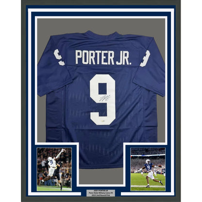 Framed Autographed Joey Porter Jr. 35x39 Penn State Blue College Football Jersey Beckett BAS COA | Hall of Fame Sports Memorabilia | vintageantiquesgifts.com