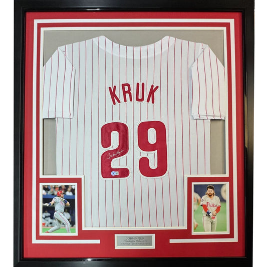Framed Autographed John Kruk 35x39 Philadelphia Pinstripe Baseball Jersey JSA COA | Hall of Fame Sports Memorabilia | vintageantiquesgifts.com