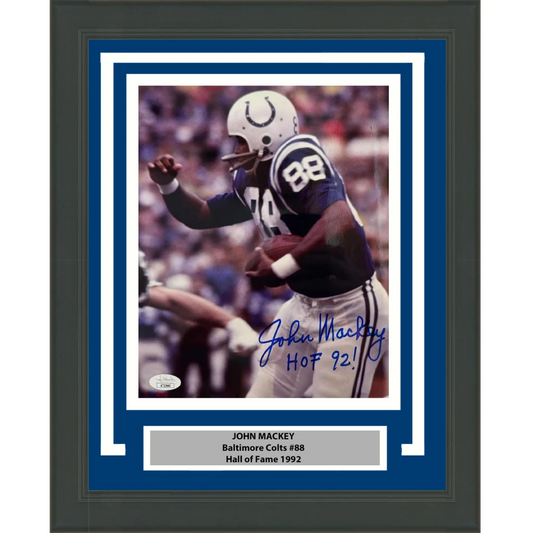 Framed Autographed John Mackey Indianapolis Colts 8x10 Football Photo JSA COA | Hall of Fame Sports Memorabilia | vintageantiquesgifts.com