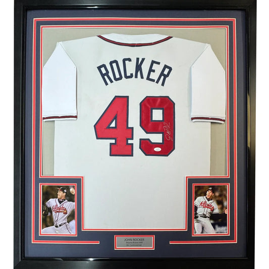 Framed John Rocker Atlanta Braves autographed jersey man cave centerpiece with player photos