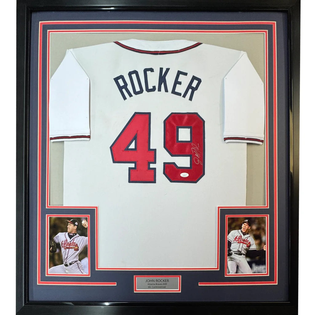 Framed Autographed John Rocker 35x39 Atlanta White Baseball Jersey PSA/DNA COA | Hall of Fame Sports Memorabilia | vintageantiquesgifts.com
