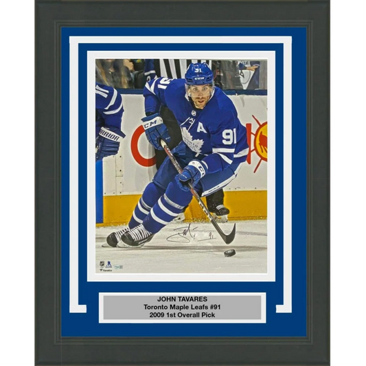 Framed signed John Tavares Toronto Maple Leafs #91 jersey photo with plaque