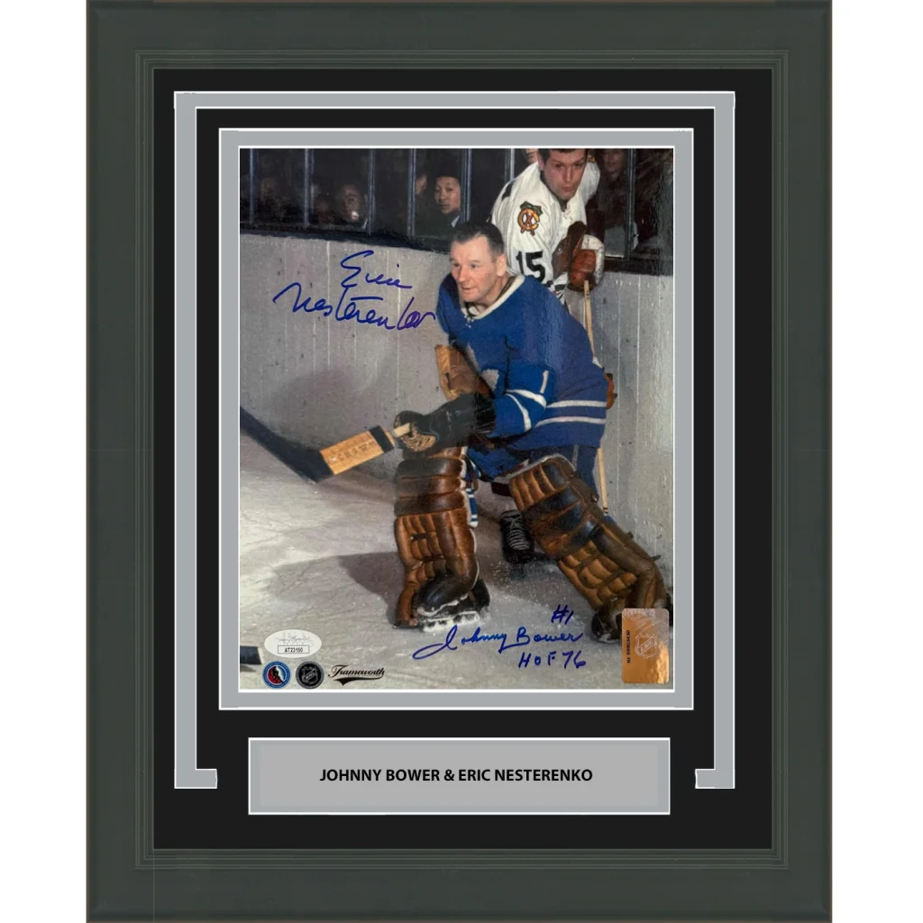 Framed Autographed Johnny Bower and Eric Nesterenko 8x10 Hockey Photo JSA COA | Hall of Fame Sports Memorabilia | vintageantiquesgifts.com