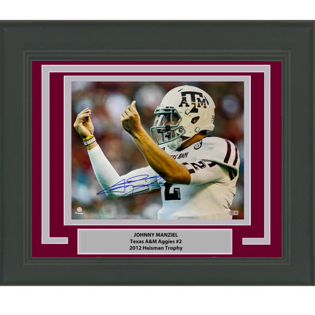 Framed Autographed Johnny Manziel Money Sign Texas A&M Aggies 16x20 College Football Photo Beckett BAS COA | Hall of Fame Sports Memorabilia | vintageantiquesgifts.com