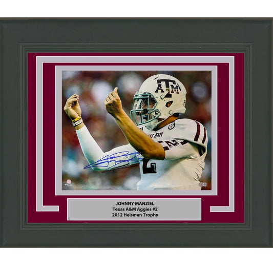 Framed Autographed Johnny Manziel Money Sign Texas A&M Aggies 16x20 College Football Photo Beckett BAS COA | Hall of Fame Sports Memorabilia | vintageantiquesgifts.com