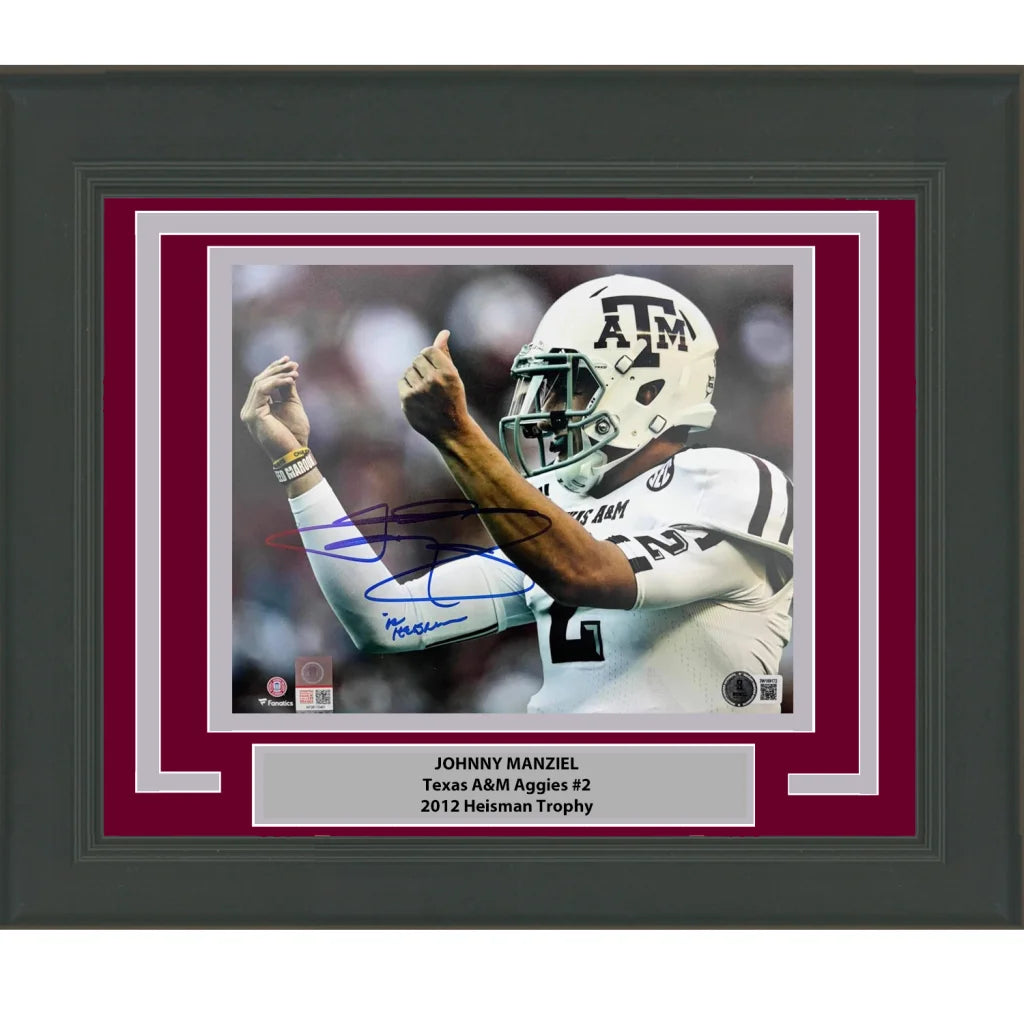 Framed signed Johnny Manziel money sign Texas A&M Aggies 8x10 photo