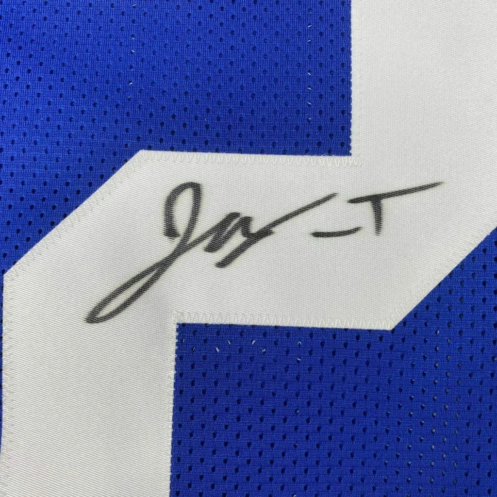 Framed autographed Jonathan Taylor Indianapolis blue football jersey with JSA COA