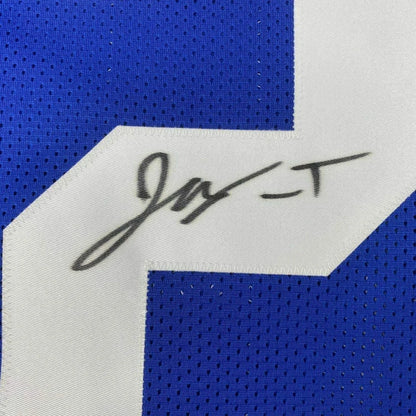 Framed autographed Jonathan Taylor Indianapolis blue football jersey with JSA COA