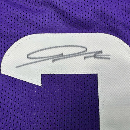 Framed Autographed Jordan Addison 35x39 Minnesota Purple Football Jersey JSA COA | Certified Authentic Signed Memorabilia | vintageantiquesgifts.com