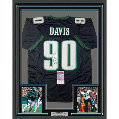 Framed Autographed Jordan Davis 35x39 Philadelphia Black Football Jersey JSA COA | Hall of Fame Sports Memorabilia | vintageantiquesgifts.com